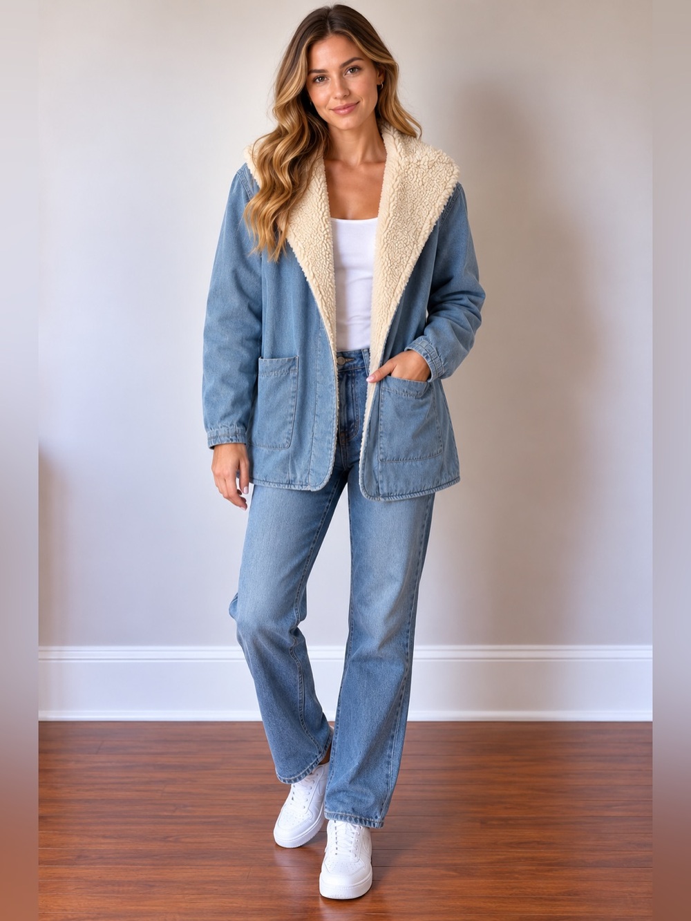 ROLLA'S Light Blue Denim Coat with Cream Sherpa Lining